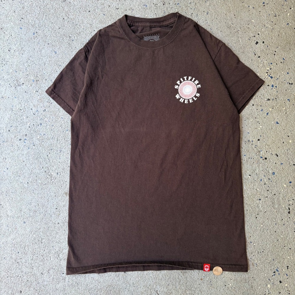 Spitfire Wheels Brown Graphic T-Shirt Small Bighead Swirl Logo Skate Tee